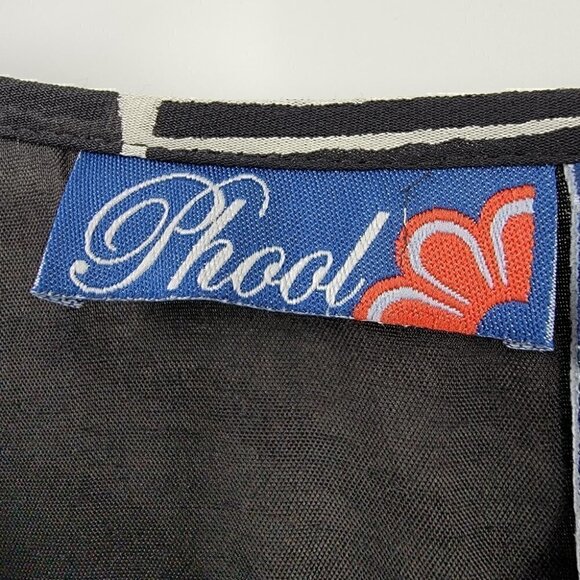 Phool Women's M B&W Floral V Neck Long Flare Sleeve Ruffled Contour Blouse - Picture 9 of 13